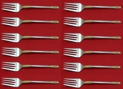 Aegean Weave Gold by Wallace Sterling Silver Salad Fork Set of 12 pcs 6 7/8" - Image 1 of 4