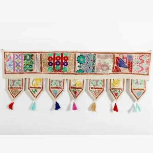 Indian Beige Vintage Patchwork Embroidery Toran Door Valance Wall Hanging - Picture 1 of 4