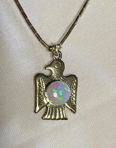 Sterling Silver 925 THUNDERBIRD with Opal on 16” Liquid & Round Bead Necklace - Picture 1 of 7