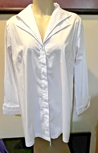 Peck & Peck M Button Up Down White Shirt Blouse 3/4 Sleeve Pleat in Back Sz Med - Picture 1 of 9