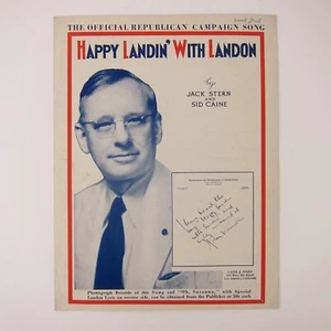 Alf Landon Presidential Campaign 1936 Sheet Music Happy Landin' With Landon - Picture 1 of 12