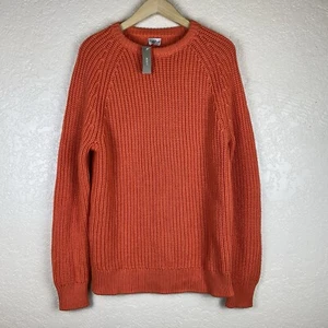 J. Crew Mens L Shaker Stitch Cotton Sweater Pullover Orange Fisherman Crew NWT - Picture 1 of 6