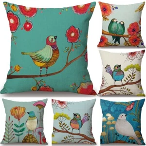 18" Art Bird Cotton Linen Cushion Cover Pillow Case Sofa Home Decor - Picture 1 of 7