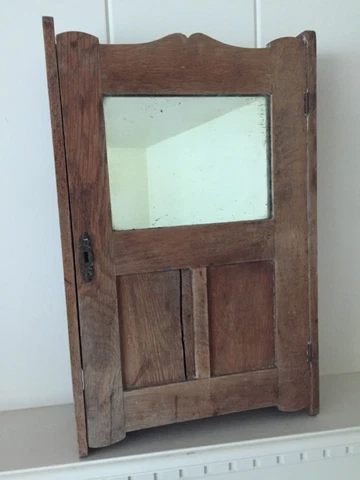 antique oak wall cabinet medicine mirror primitive victorian mission country Cover
