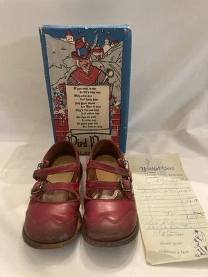 Pied Piper 复古童鞋红色皮革扣 6.5C 码带盒/收据 — 第 1/4 张图片