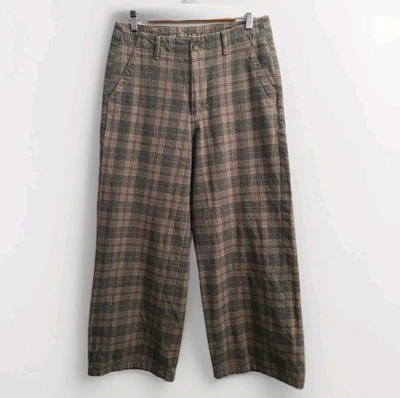 American Eagle Plaid Super High Rise Baggy Wide Leg Pants Womens Sz 10 Tan Gray - Image 1 of 4