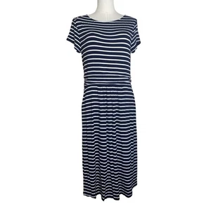 Boden Jersey Dress Size US 10L Navy White Stripe Short Sleeve - Picture 1 of 6