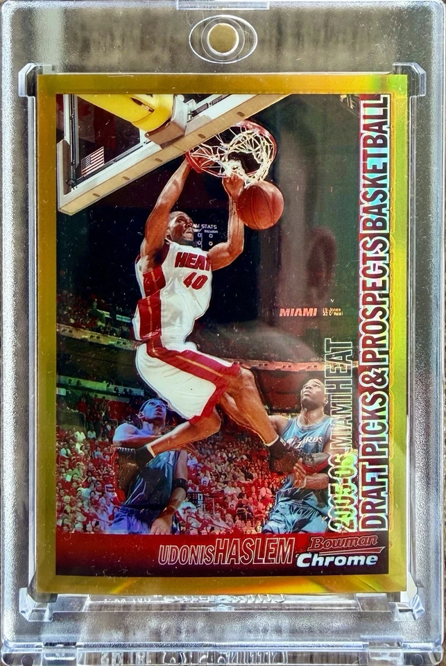 Udonis Haslem Bowman 2005 cromo #12/50 refractor de oro Miami Heat Legend 💎 Foto 1 de 2