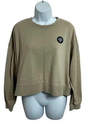 RVCA Women's Snake Crop Sweatshirt Sz M Tan Fleece Top Pullover Casual - Image 1 of 4