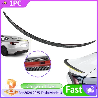 Alerón trasero para maletero Tesla Modelo 3 2024 2025 brillo labial color fibra de carbono Foto 1 de 4