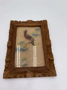 Vintage Mexikanische Volkskunst Vogel Feder Gemälde Holzrahmen - Bild 1 von 5