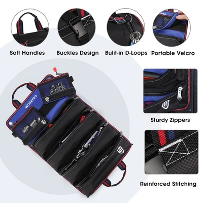 WORKPRO Portable Roll Up Tool Bag Heavy Duty Tool Organizer Storage w/6 Pockets - Image 1 of 4
