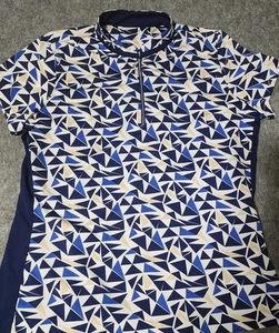 TAIL Women’s Mock Neck 1/4 Zip Golf Athletic Polo Geometric Top Blue Large - EUC - Picture 1 of 10