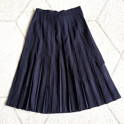 Falda midi plisada azul marino 100 % lana vintage armario de invierno clásico Foto 1 de 4