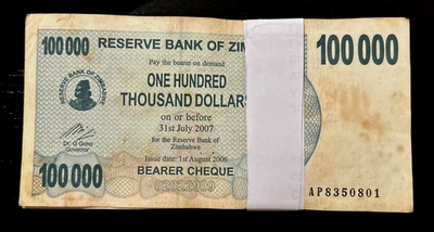 Zimbabwe 100000 DOLLARS x 100 Pcs 2006 P-48 Currency Lot Bundle Zimbabwean NOTE - Image 1 of 4