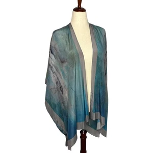 Cocoon House Kimono Einheitsgröße 100 % Seide Aquarell Blau Lila Kunst zum Tragen - Bild 1 von 7