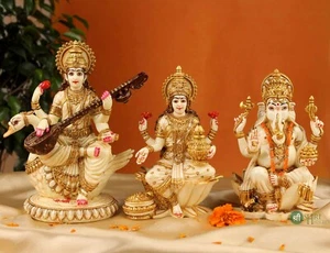 Estatua de resina de Ganesh Lakshmi Saraswati regalo mármol cultivado murtis - Imagen 1 de 11
