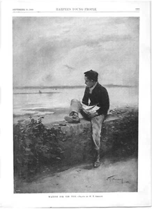 WAITING FOR THE TIDE VON SMEDLEY.VTG 1889 HARPER'S 11" x 8" GRAVURDRUCK - Bild 1 von 2