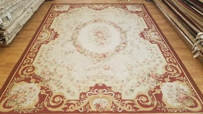 Alfombra 100% lana tapiz francés Aubusson tejido a mano 9 x 12 Foto 1 de 4