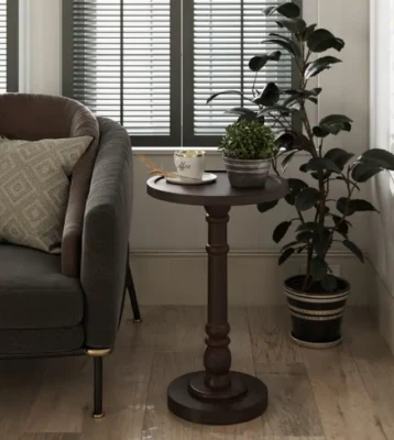 Table Drink Side End Sofa Wood Tray Top Coffee Snack Accent Round Holder Modern - Image 1 of 4