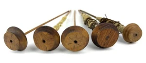 Hand Carved Wood Drop Spindle Spool Spinning Yarn Wool Textile Primitive Tools - Picture 1 of 5