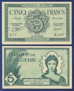 ALGERIA 5 FRANCS 1942 CHOICE UNCIRCULATED ALGERIE - Picture 1 of 1
