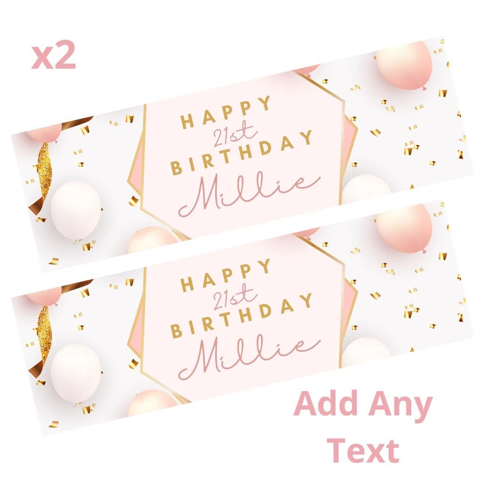 MADVINL 2 x Personalised Birthday Banners Large 900 x 300 Rose Gold ADD NAME & ANY AGE