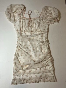 Indem Ditto Floral Dress Baby Doll Y2K Sheer Rushed Dusty Peach Mini Romantic - Picture 1 of 24
