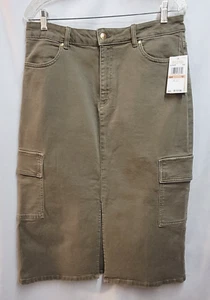NWT $110 Michael Kors MK Denim Midi Cargo Skirt Army Green Size 12 - Picture 1 of 6