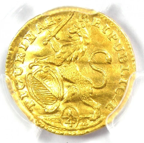 1753 Switzerland Zurich Gold 1/4 Ducat Lion Coin PCGS Uncirculated Detail UNC MS Cover