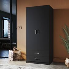 Wooden Wardrobe 2 Door 2 Drawer | 180cm Black | High-Quality Cupboard