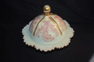 VICTORIAN EAPG NORTHWOOD PUDDING URAN INVERTIERTER FÄCHER & FEDER BUTTERDOSE 1910 - Bild 1 von 6