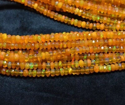 Natural Ethiopian Orange  Opal Faceted Rondelle 4-5mm Gemstone Bead 16 Inch Long Foto 1 de 4