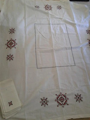 Ukrainian Linen Embroidered Table Cloth 56 x 70" + 24 Napkins 11 x 11"   (CB1) - Image 1 of 4
