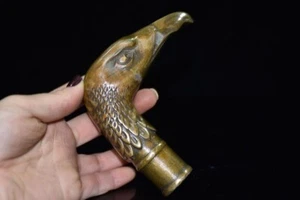Chinese Brass Copper Hand carved Cane Walking Stick Head Handle eagle Statue - Picture 1 of 6