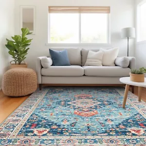 QBSM Washable Area Rug 4x6 Boho Entryway Rug Vintage Throw Rug Indoor Non-Sli... - Picture 1 of 8