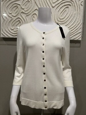 Tahari Nuevo Con Etiquetas Talla Pequeña Marfil Manga 3/4 Plateado Cárdigan a Presión Foto 1 de 2