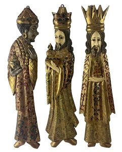 Vtg Hand Carved Wooden Painted 3 Wise Men Christmas Nativity Folk Art Home Decor - Picture 1 of 11