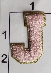 Pink 2" Letter "J" Patch Embroidered Chenille Iron on Alphabet - Picture 1 of 1