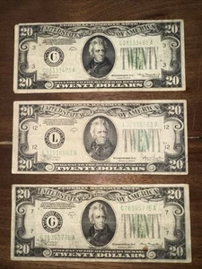 3x’s U.S. 1934 Twenty $20 Federal Reserve Notes - Uncirculated- estate find - Picture 1 of 5