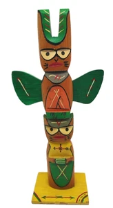 VTG Wood Hand-Painted Carved Souvenir Totem Pole Ottowa/Chippewa Indian Crafts - Picture 1 of 10