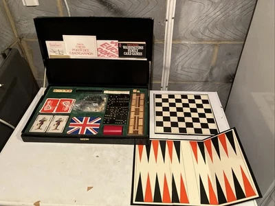 Vintage Backgammon Chess Game Set In Case Instructions Suitcase Retro Black - Image 1 of 4