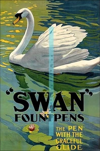 Swan Fountain Pen 1920 Vintage Poster Print Retro Style Wall Art Writting Pens - Picture 1 of 4