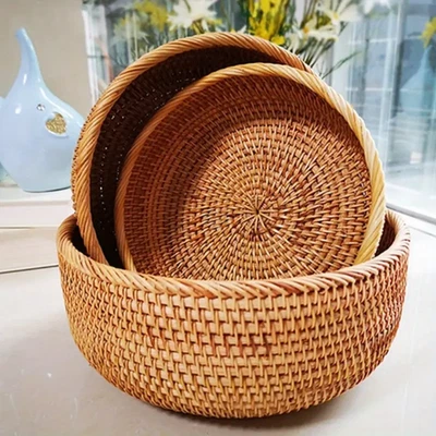 Hand Woven Rattan Wicker Basket Storage Box Natural Wood Rustic Home Organizer - Image 1 of 4