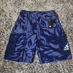Adidas Camo Tropical Sweat Shorts Boys XL Blue (18/20) Cargo 8” Inseam AH5691 - Picture 1 of 20