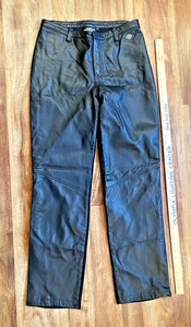 Harley Davidson Black Leather Riding Pants-Womens Size 8 28x32 Spandex Back. - Picture 1 of 4