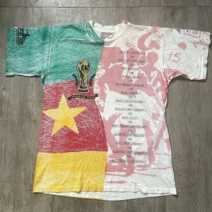 Rare Vintage 1994 Fifa World Cup Tee Sz L Cameroon Soccer Football Shirt AOP USA - Picture 1 of 6