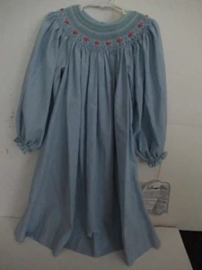 Vestido P77 Niñas Calado a Mano Talla 4 Azul Cuadros Recuerda Nguyen Nuevo - Imagen 1 de 8