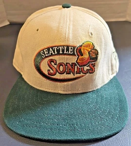 Vintage New Era Seattle Sonics Tan & Green Snapback Baseball Hat Cap - Picture 1 of 15