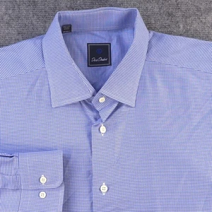 David Donahue Dress Shirt 17.5 34/35 Blue Micro Geometric Point Collar Cotton - Picture 1 of 11